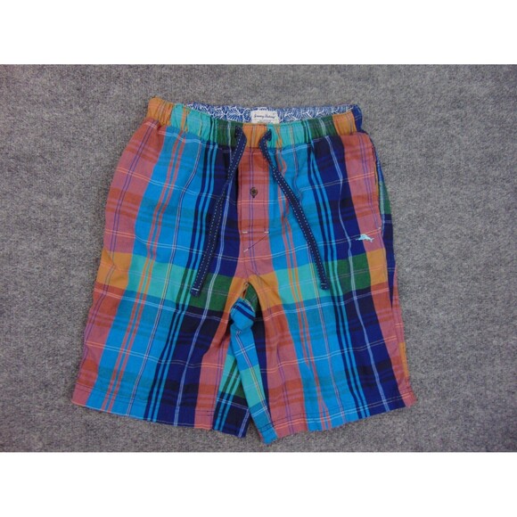 Tommy Bahama Shorts Mens Small Blue Green Plaid Draw String Elastic - Picture 1 of 7